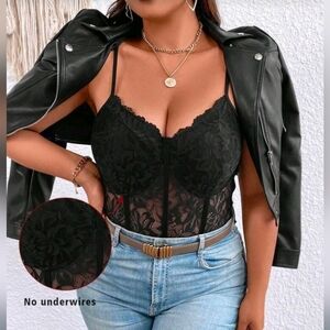 SHEIN LUNE Black Plus Lace Cami Bodysuit Faux Corset Bodice Spaghetti Straps- 1X